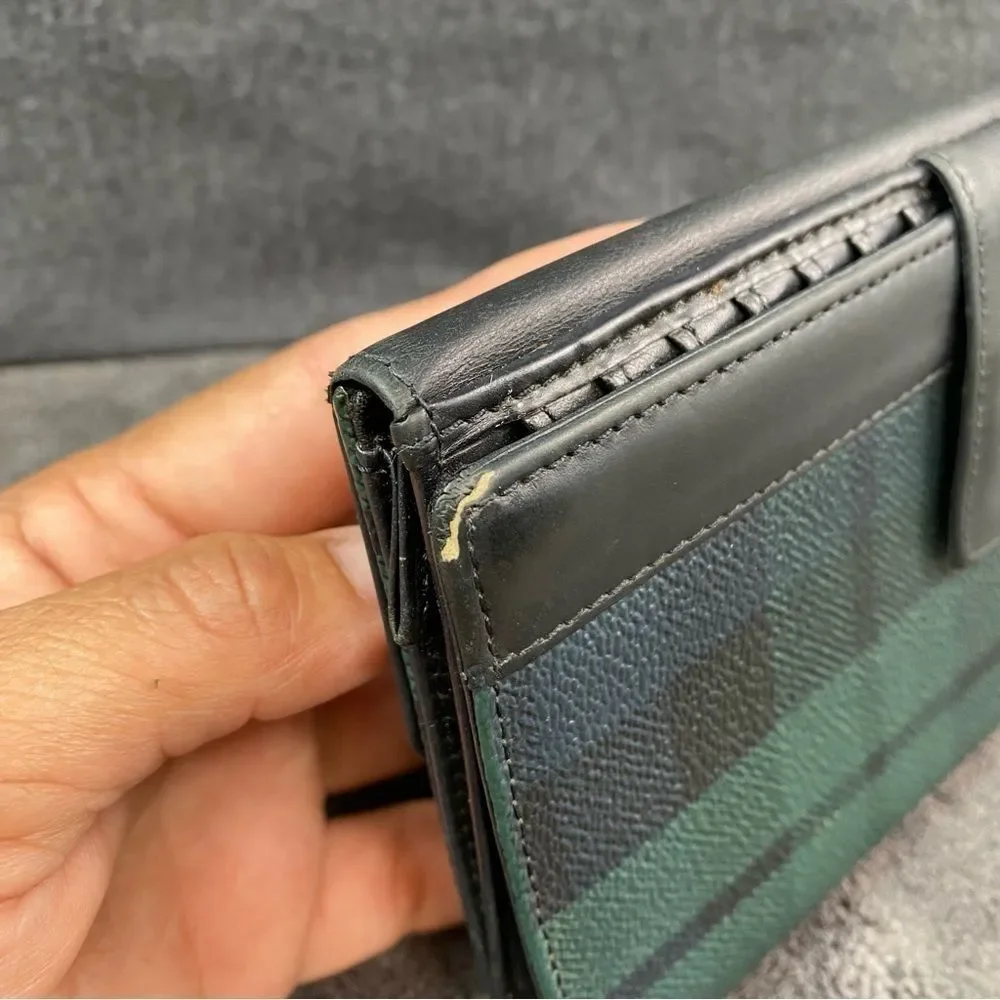 Ralph Lauren Bifold Wallet checkbook ID Card Credit Card Logo Navy Green Leather